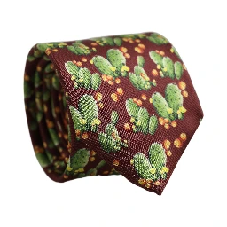 Maroon Silk Cactus Floral Adjustable Tied Men Necktie Tie