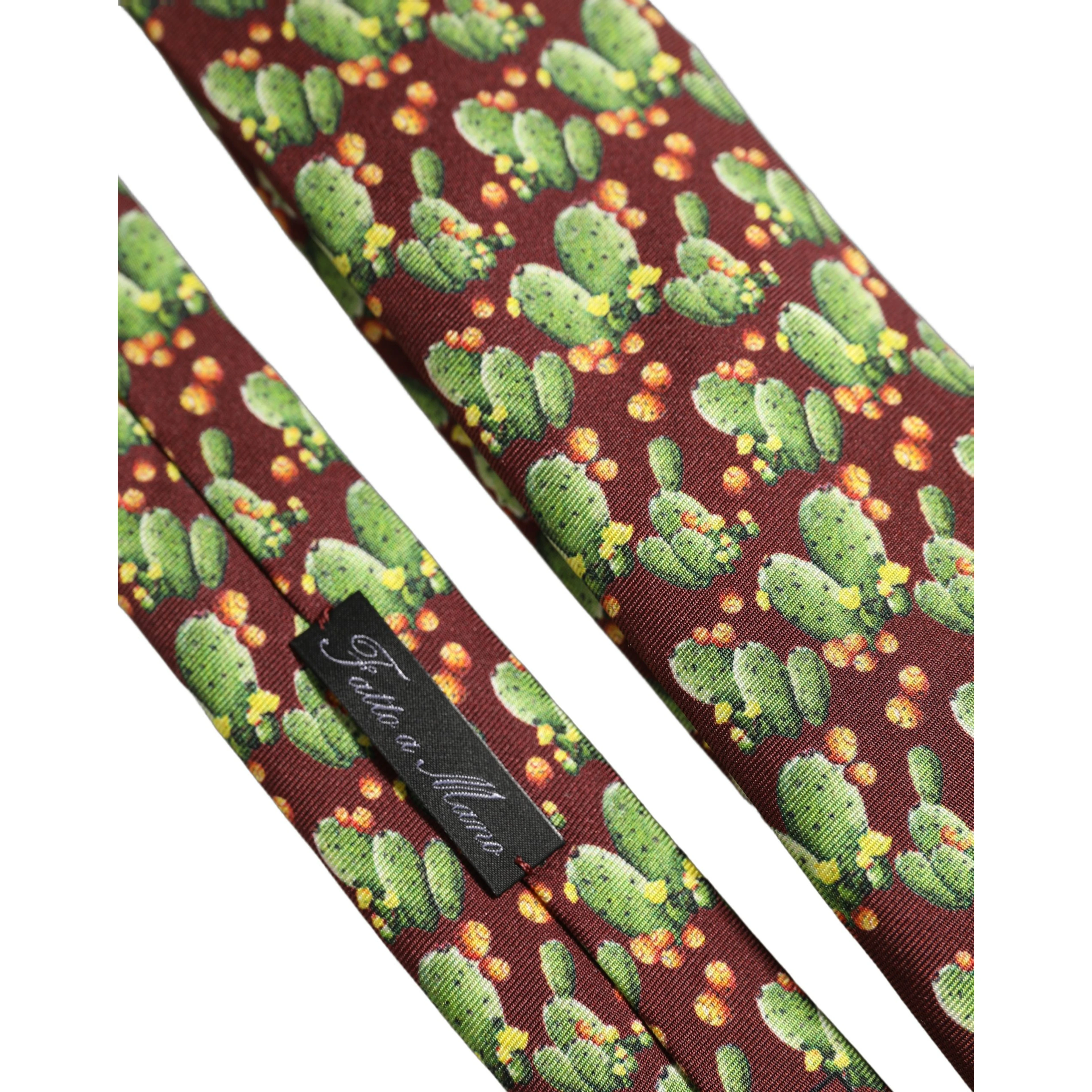 Maroon Silk Cactus Floral Adjustable Tied Men Necktie Tie
