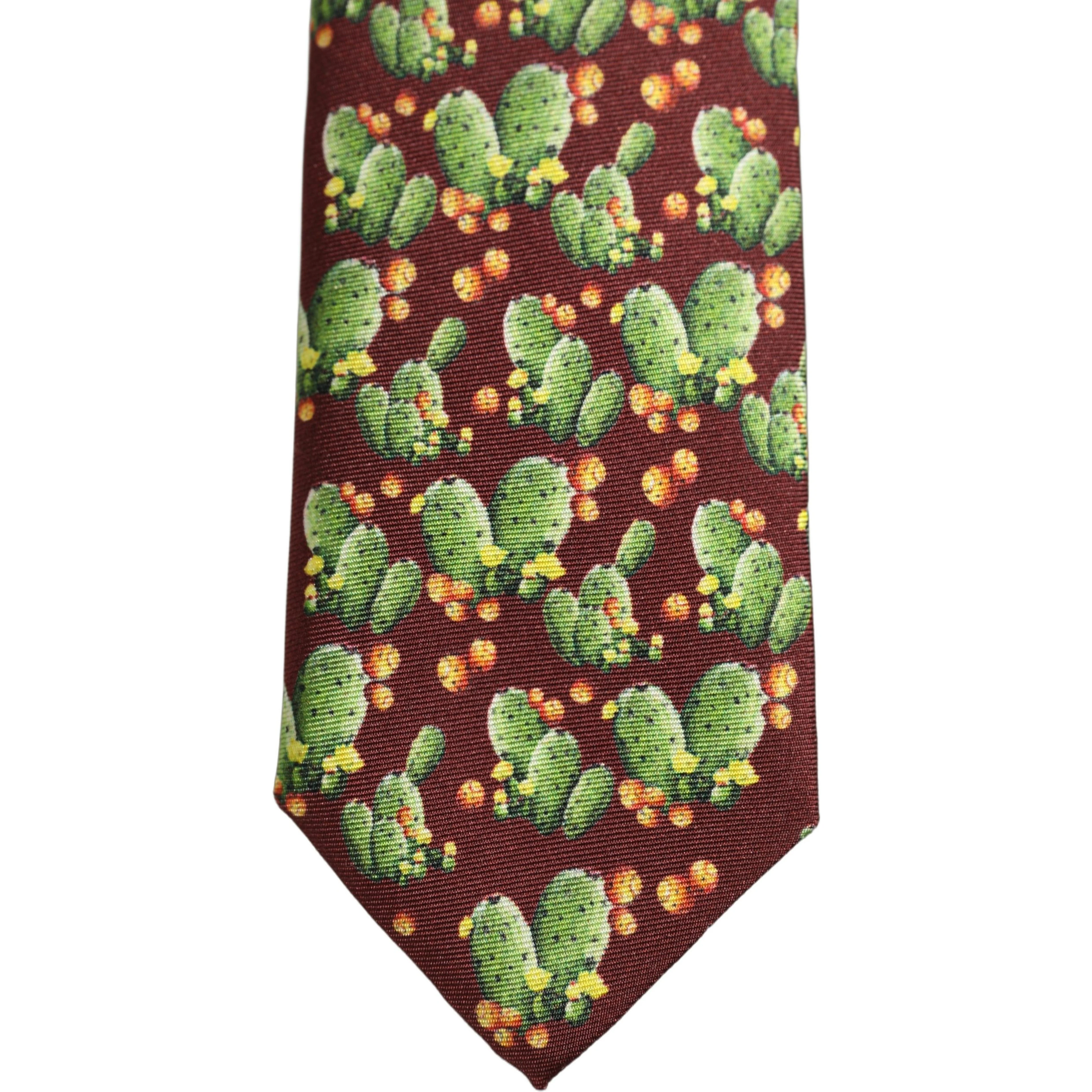 Maroon Silk Cactus Floral Adjustable Tied Men Necktie Tie