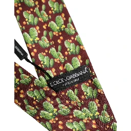 Maroon Silk Cactus Floral Adjustable Tied Men Necktie Tie