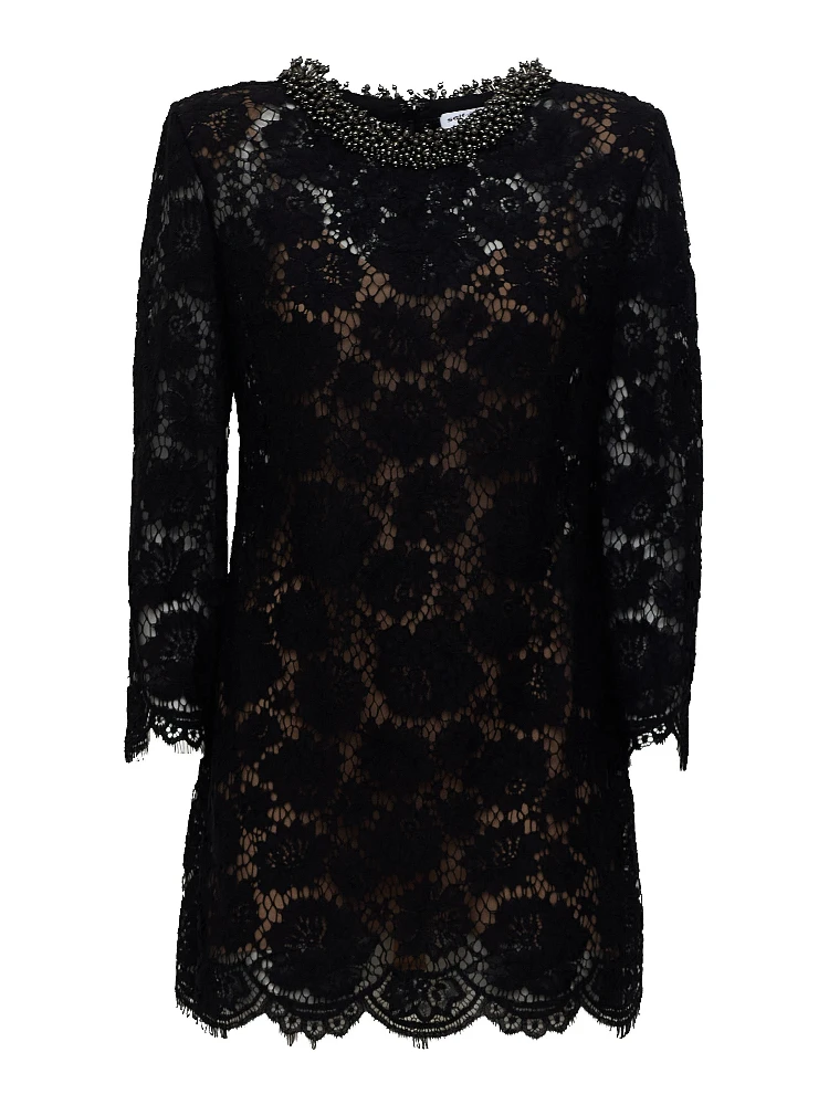 Black Lace Long Sleeve Mini Dress
