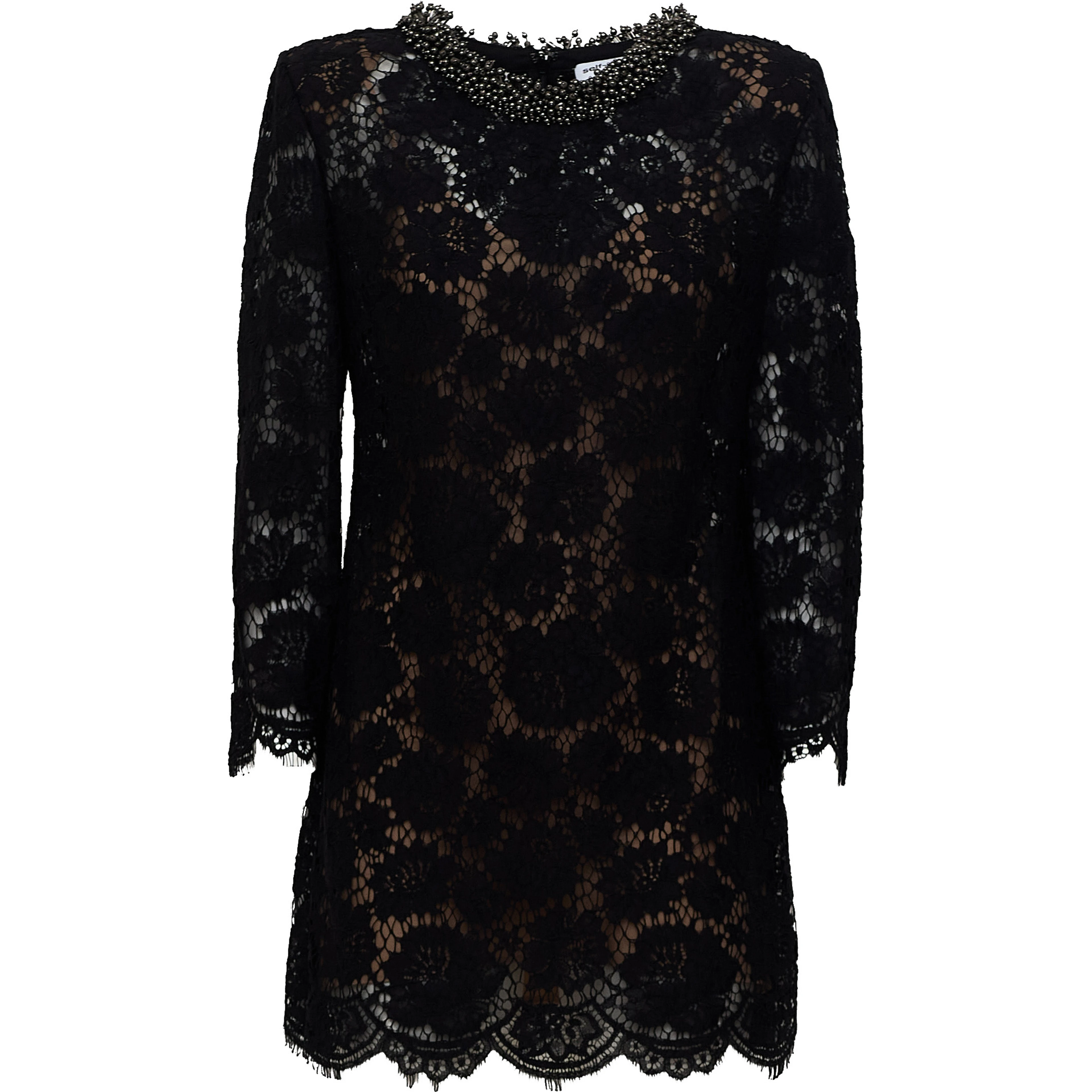 Black Lace Long Sleeve Mini Dress
