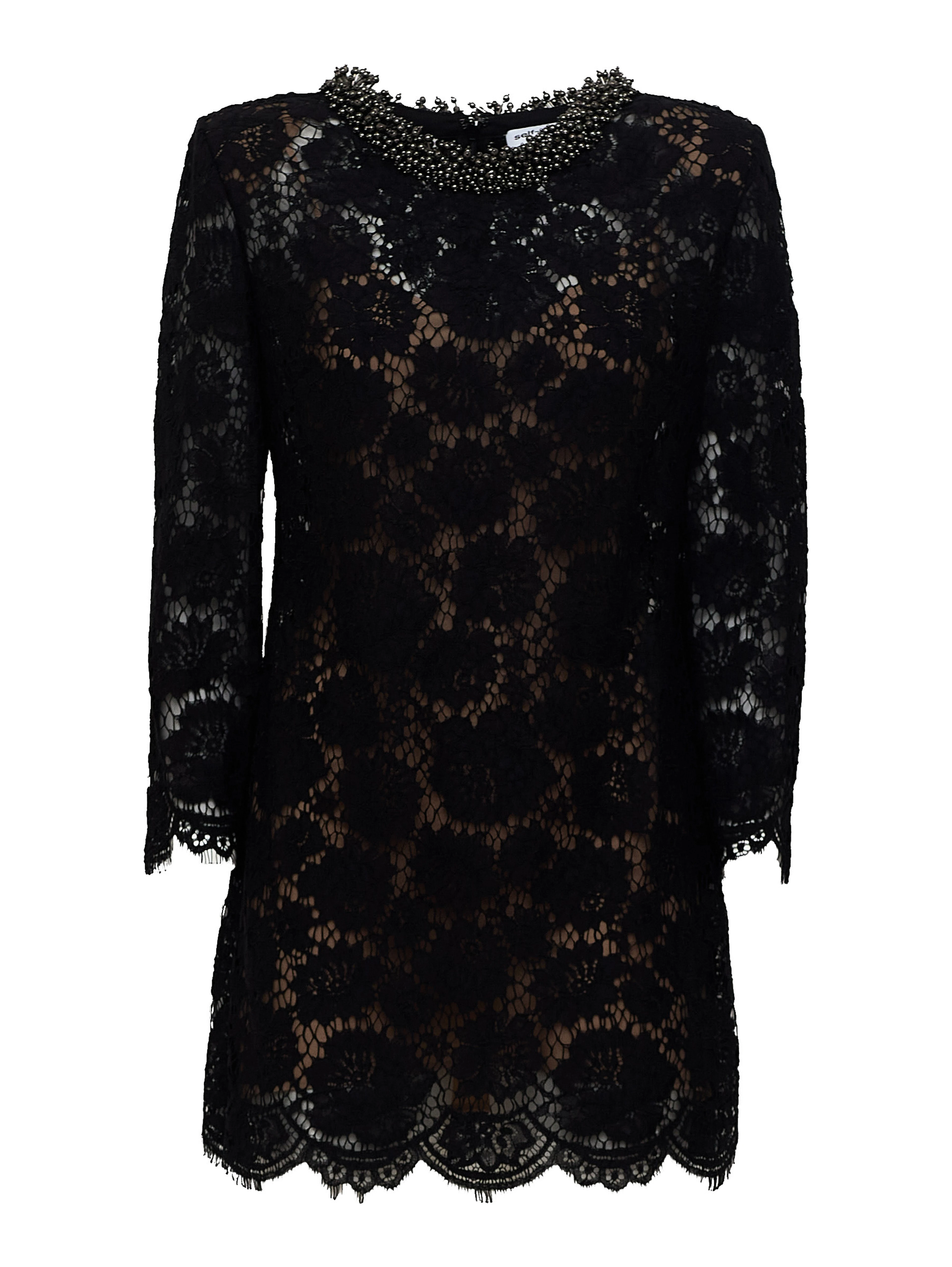 Black Lace Long Sleeve Mini Dress