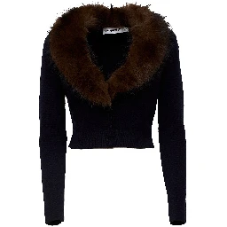 Navy Faux Fur Knit Cardigan