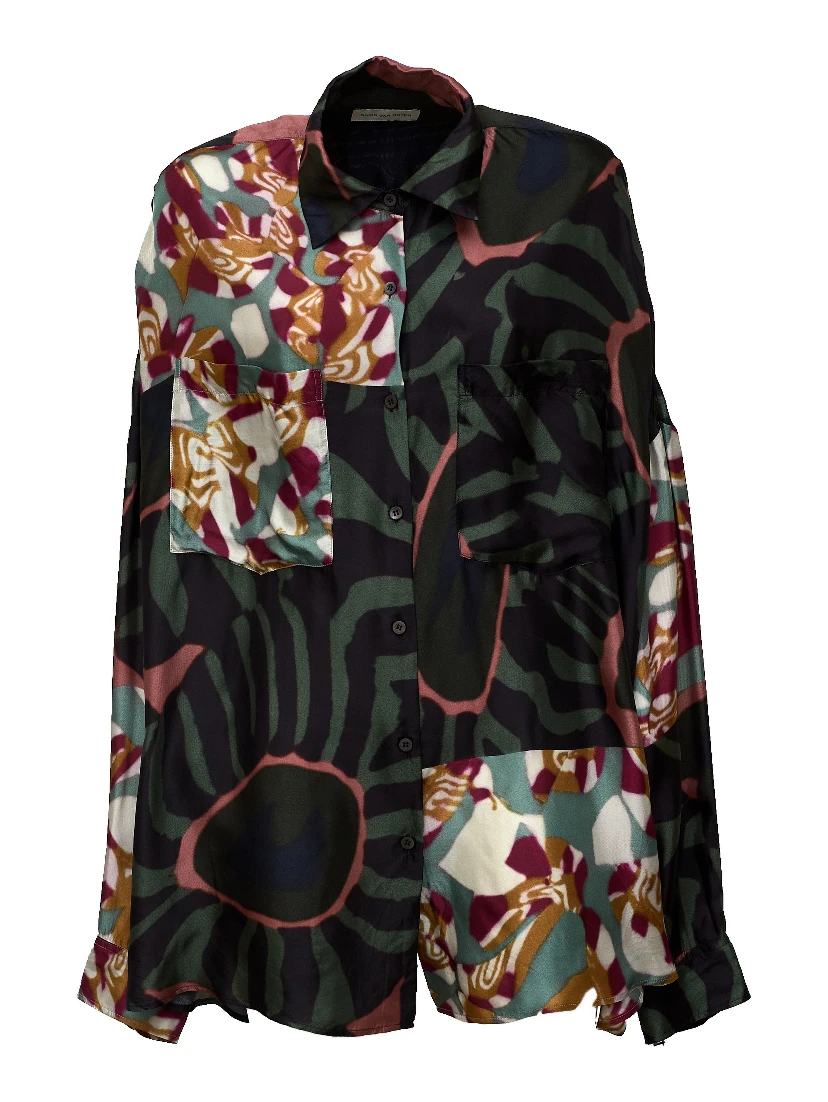 Casia Bis Shirt Marbled Clay Border Print Fluid Viscose Twill