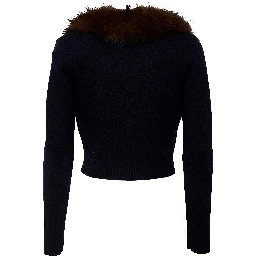 Navy Faux Fur Knit Cardigan