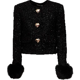 Black Metallic Boucle Fur Cuff Jacket