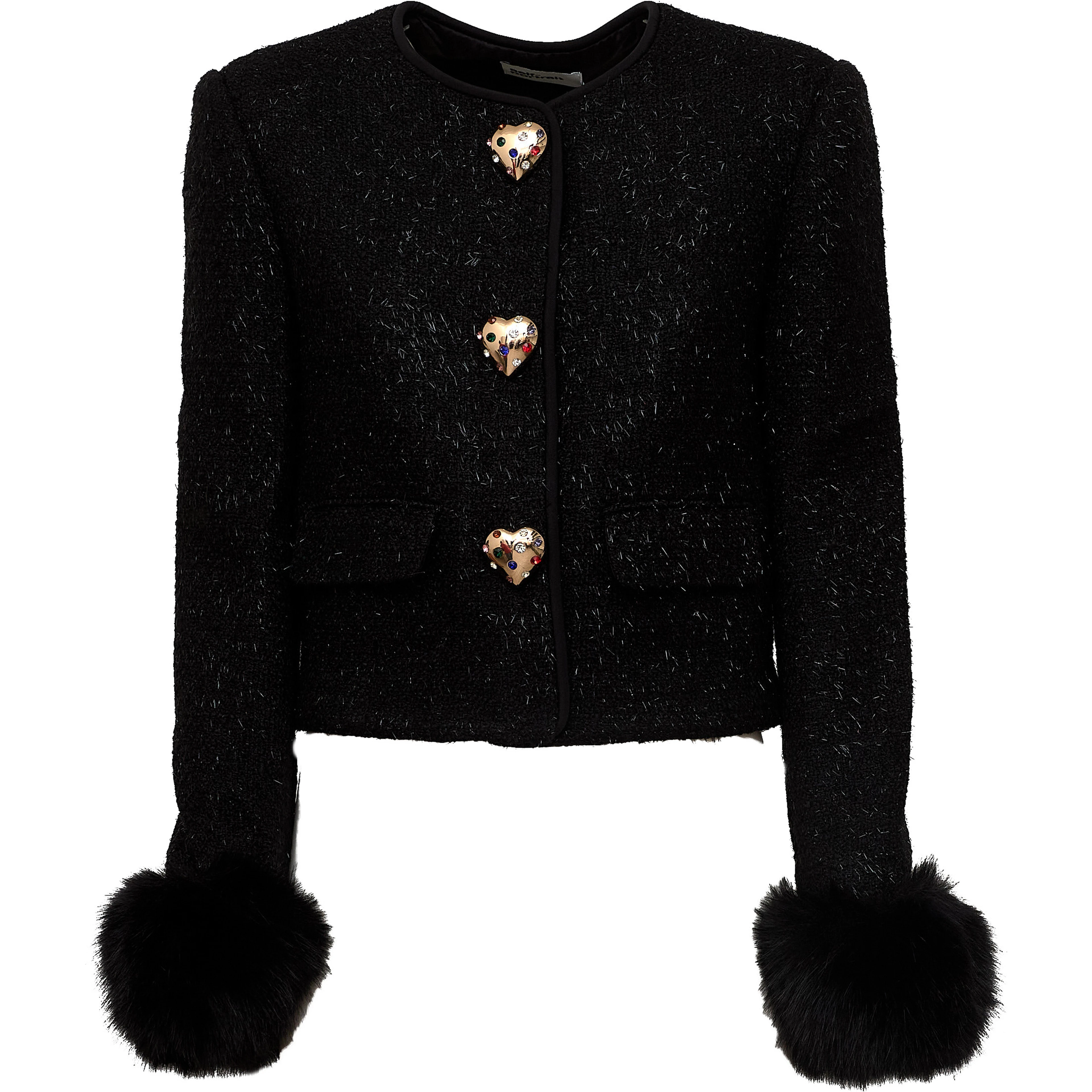 Black Metallic Boucle Fur Cuff Jacket