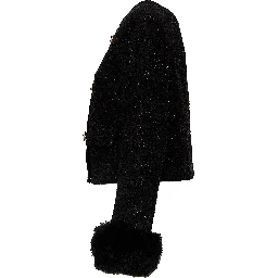 Black Metallic Boucle Fur Cuff Jacket