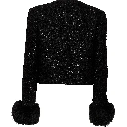 Black Metallic Boucle Fur Cuff Jacket