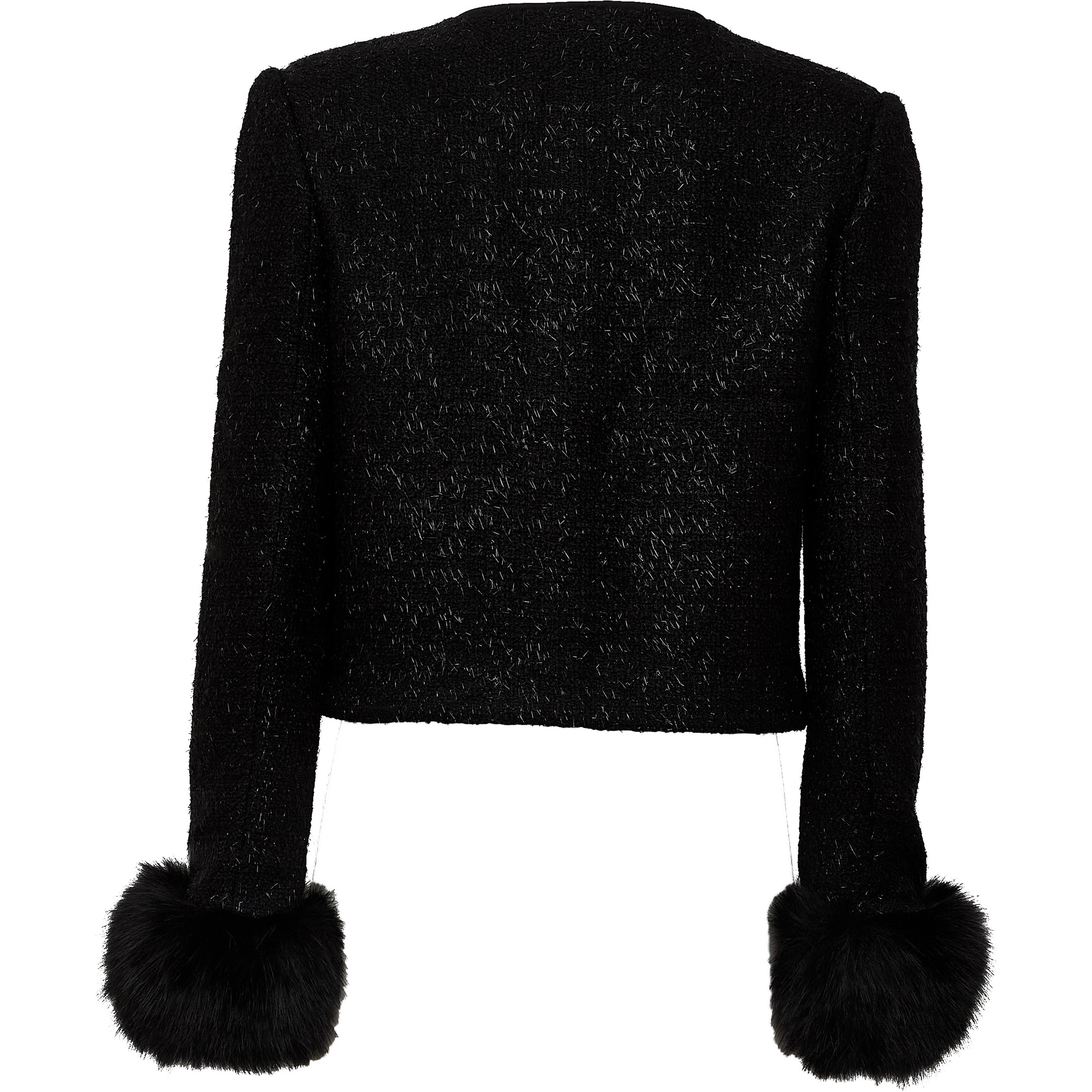 Black Metallic Boucle Fur Cuff Jacket