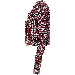 Red Check Frayed Knit Jacket