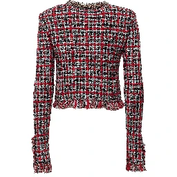 Red Check Frayed Knit Jacket