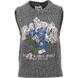 Graphic Wool Vest Flowers