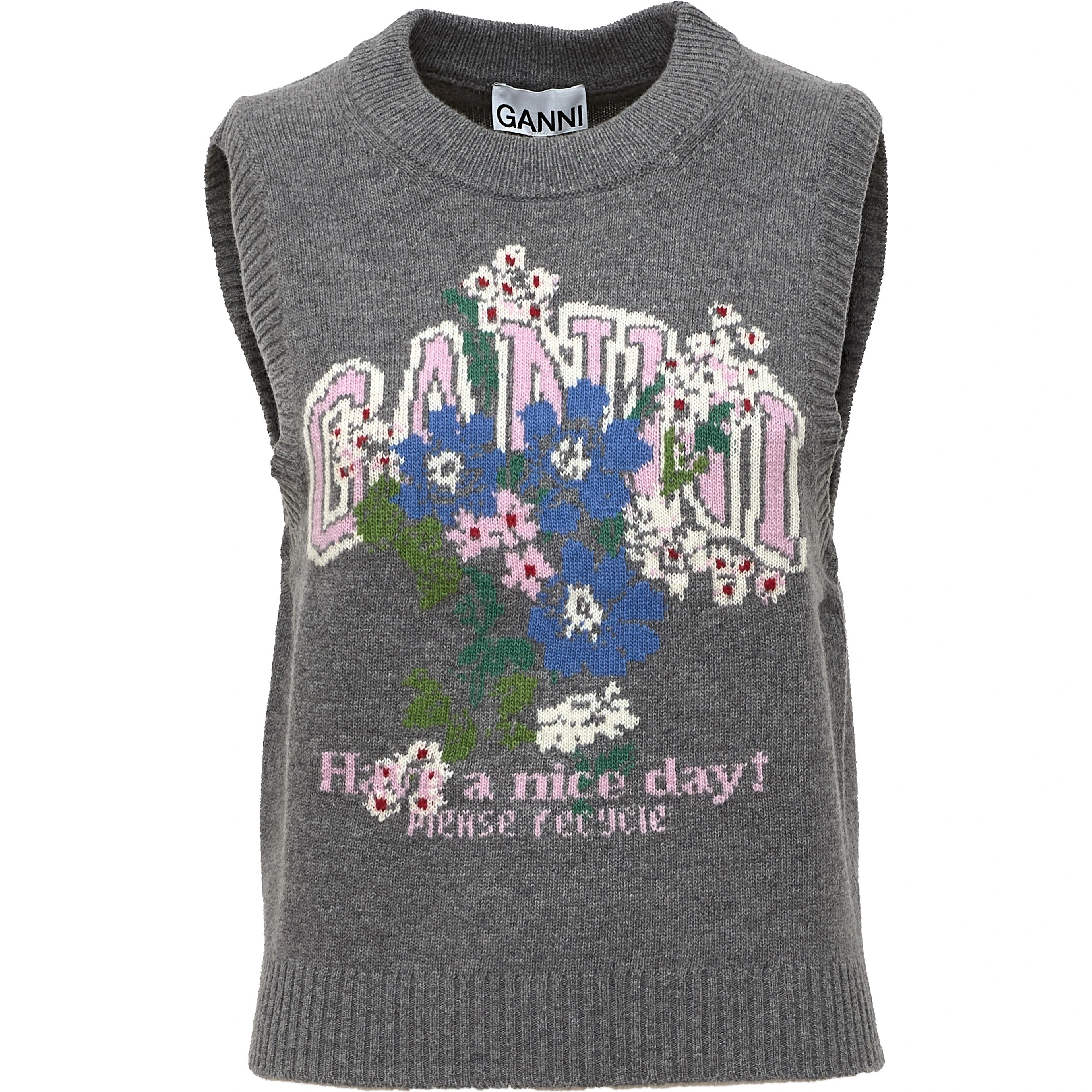 Graphic Wool Vest Flowers