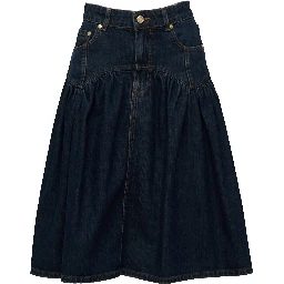 Slub Mix Denim Midi Skirt