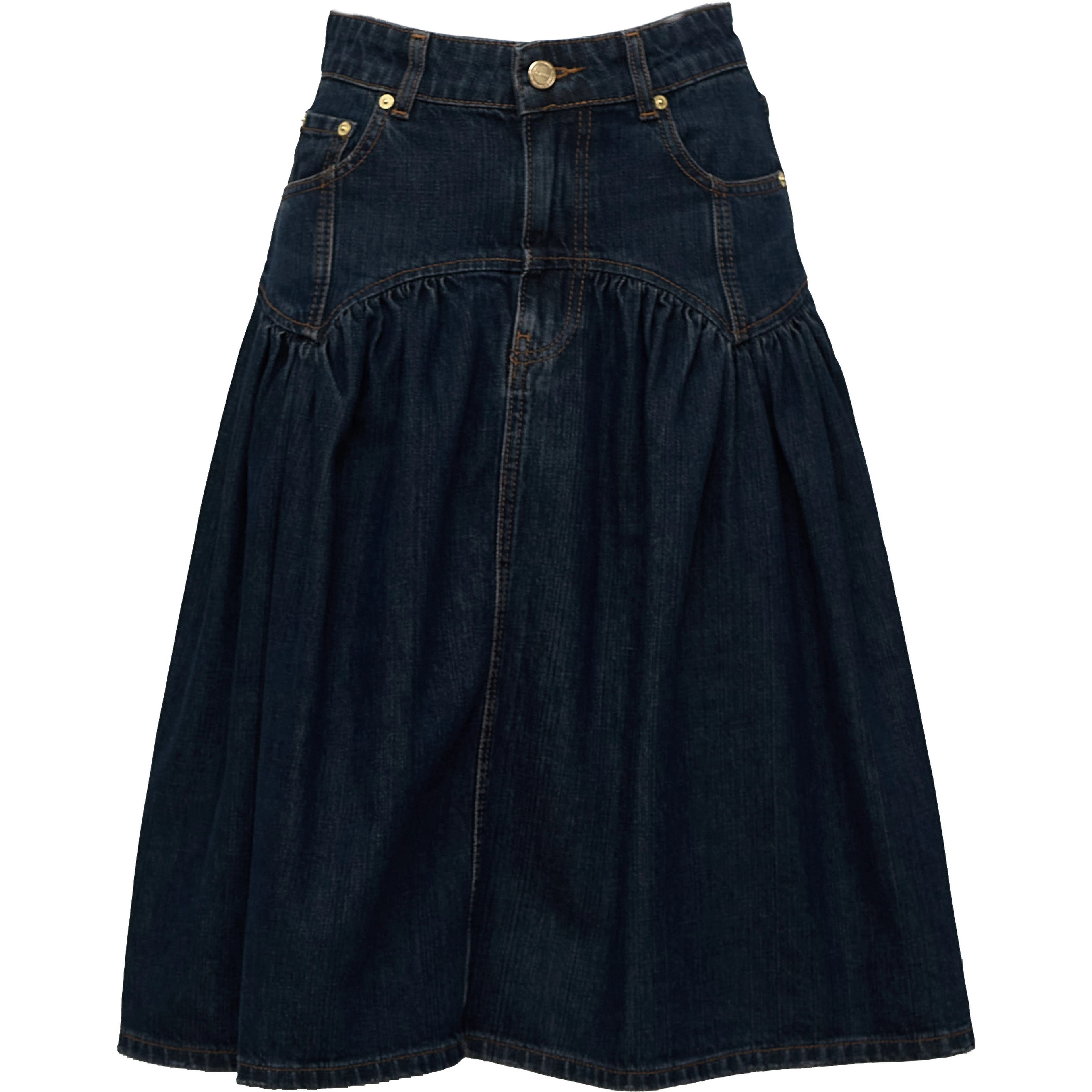 Slub Mix Denim Midi Skirt