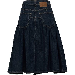 Slub Mix Denim Midi Skirt