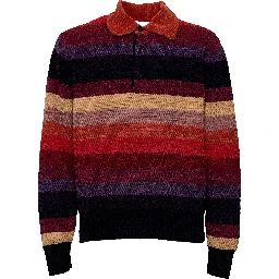 Chenille Striped Long Sleeve Polo Horse Patch