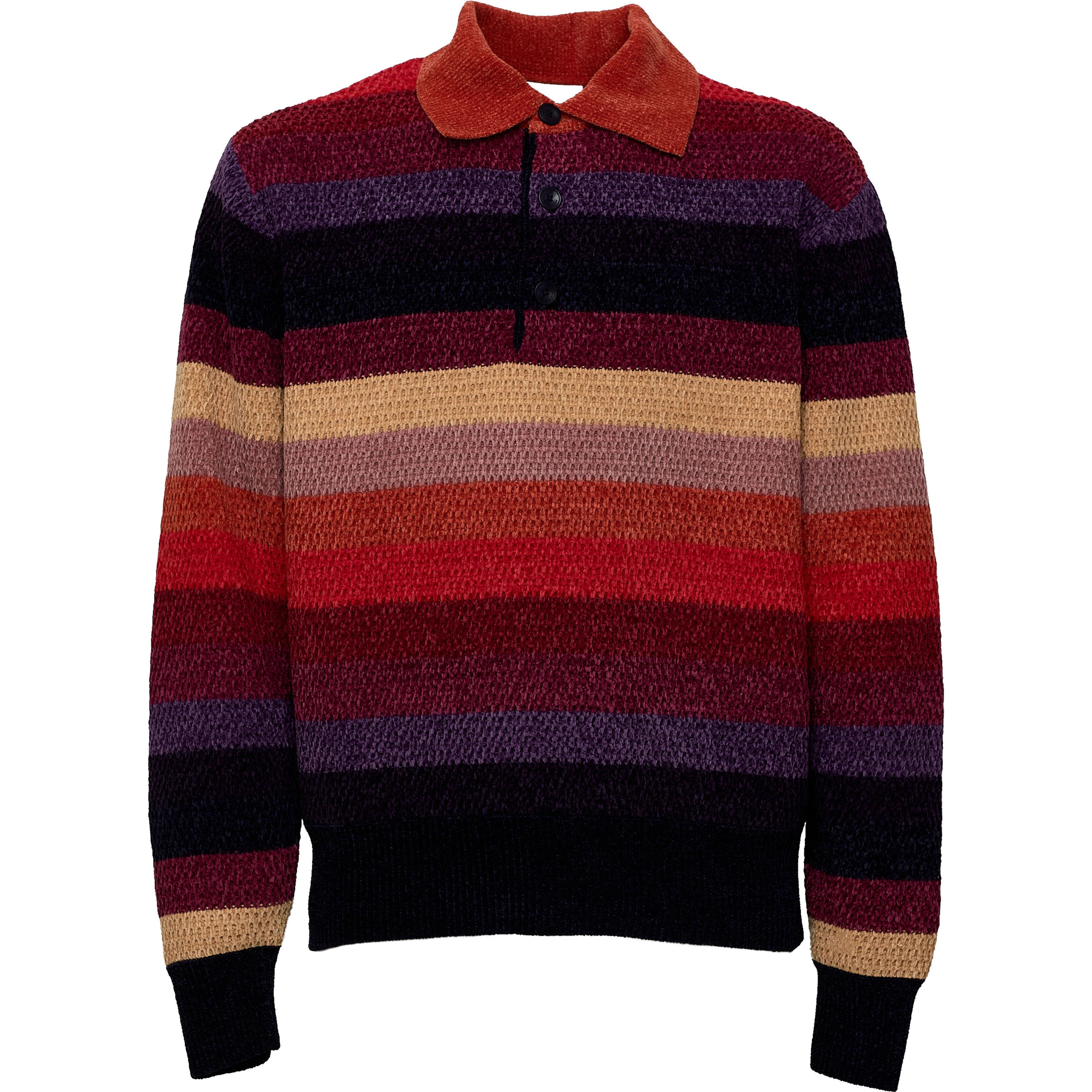 Chenille Striped Long Sleeve Polo Horse Patch