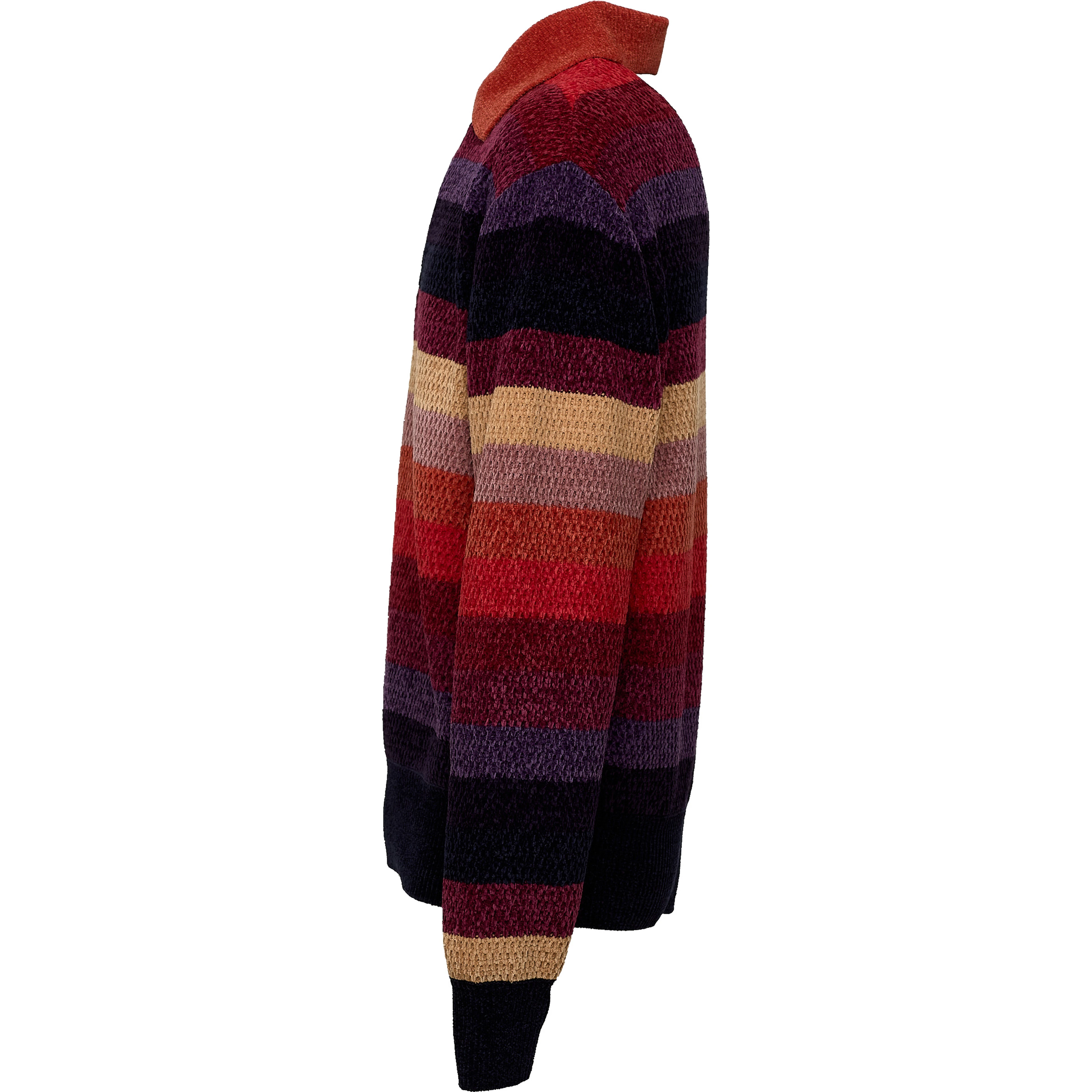 Chenille Striped Long Sleeve Polo Horse Patch