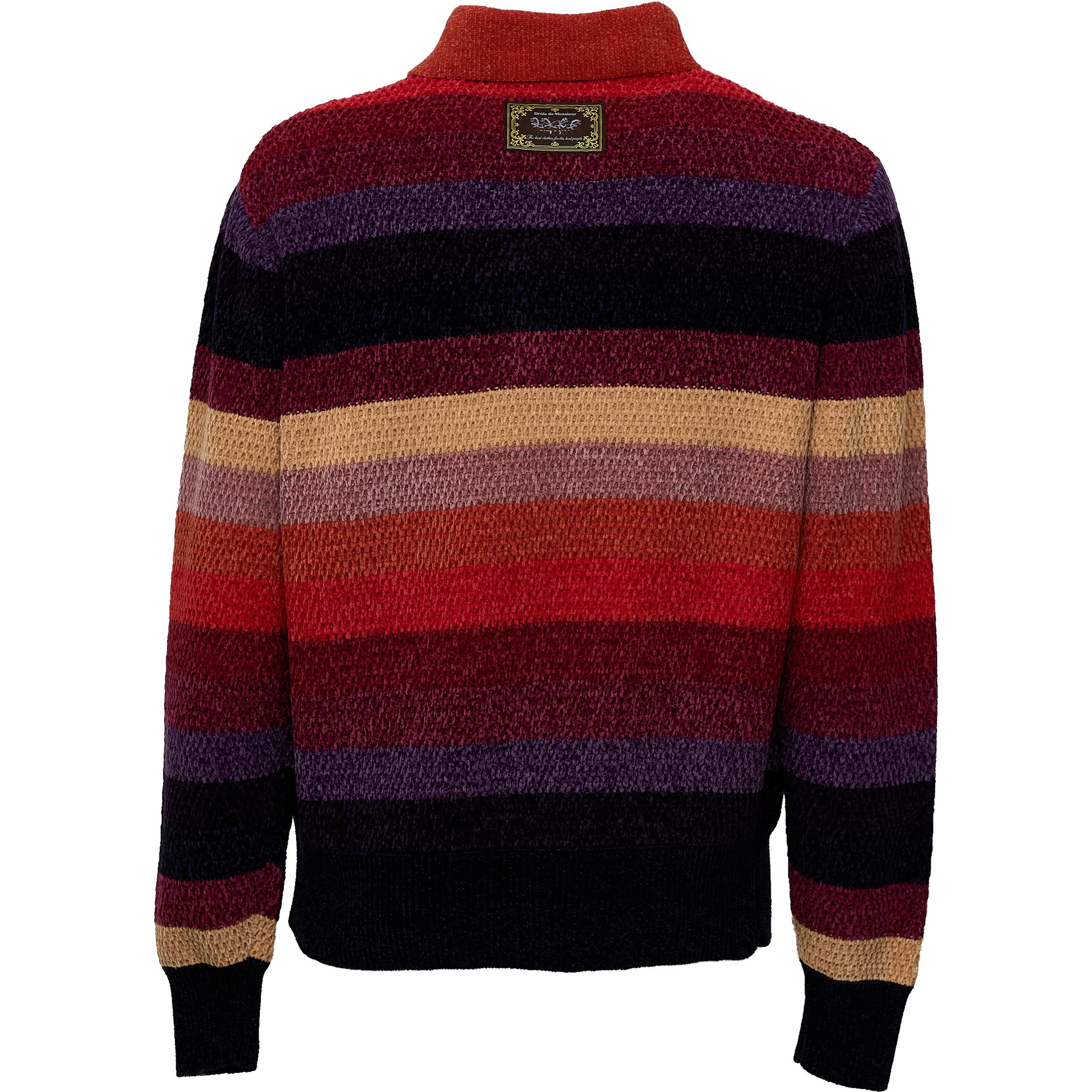 Chenille Striped Long Sleeve Polo Horse Patch