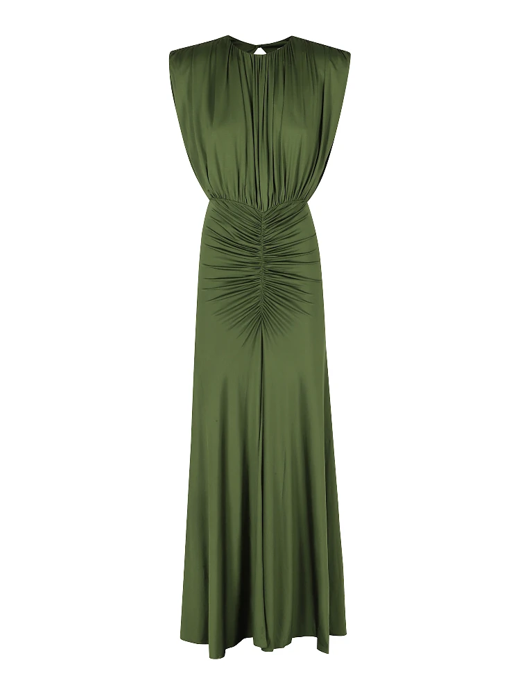 OLIVE JERSEY GATHERED MAXII DRESS
