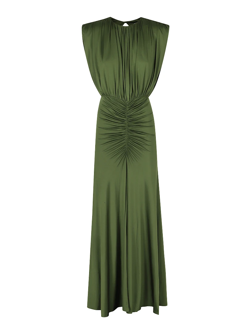 OLIVE JERSEY GATHERED MAXII DRESS