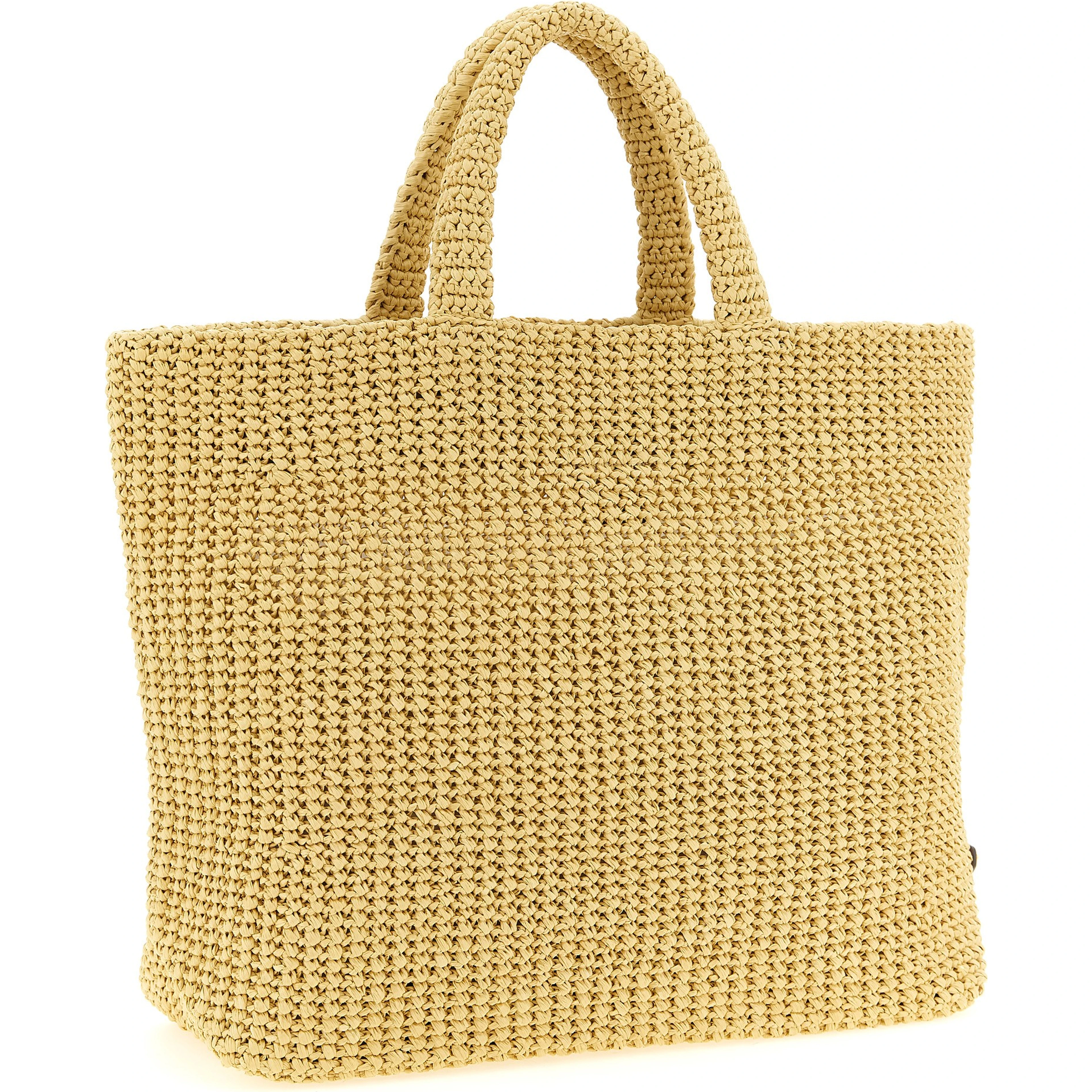 Beige Raffia Tote Bag