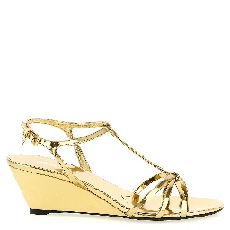 Gold Calfskin Wedge Sandals