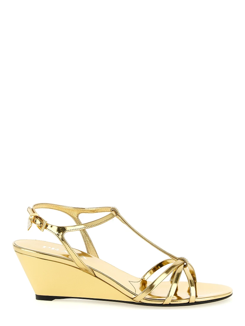 Gold Calfskin Wedge Sandals