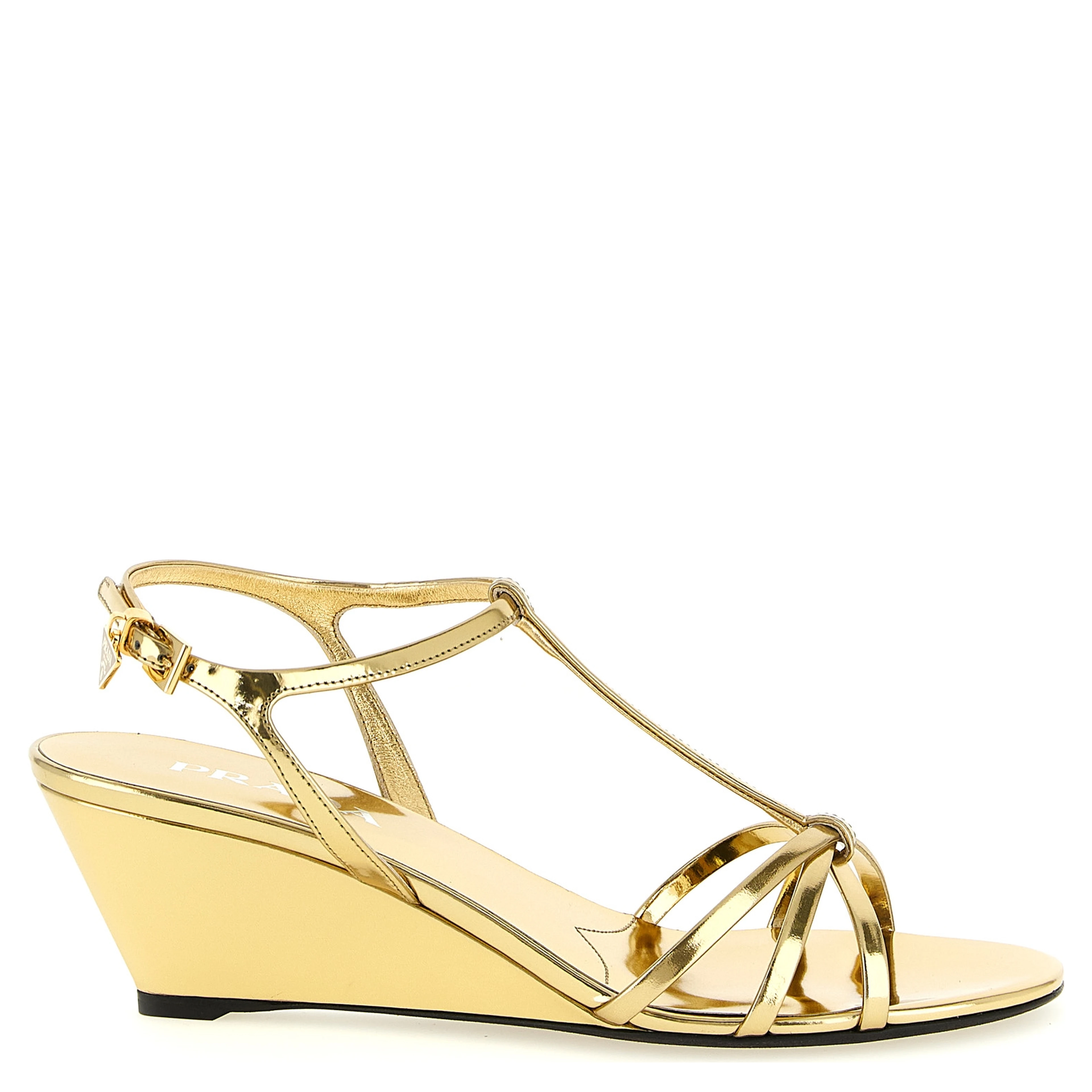 Gold Calfskin Wedge Sandals