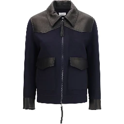 Blue Wool Oves Aries Leather Jacket