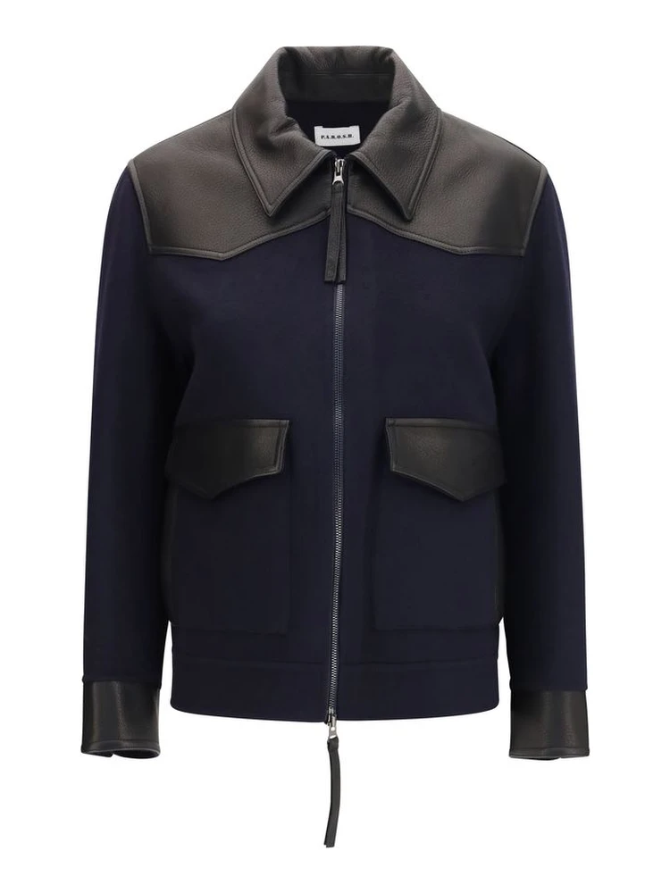 Blue Wool Oves Aries Leather Jacket