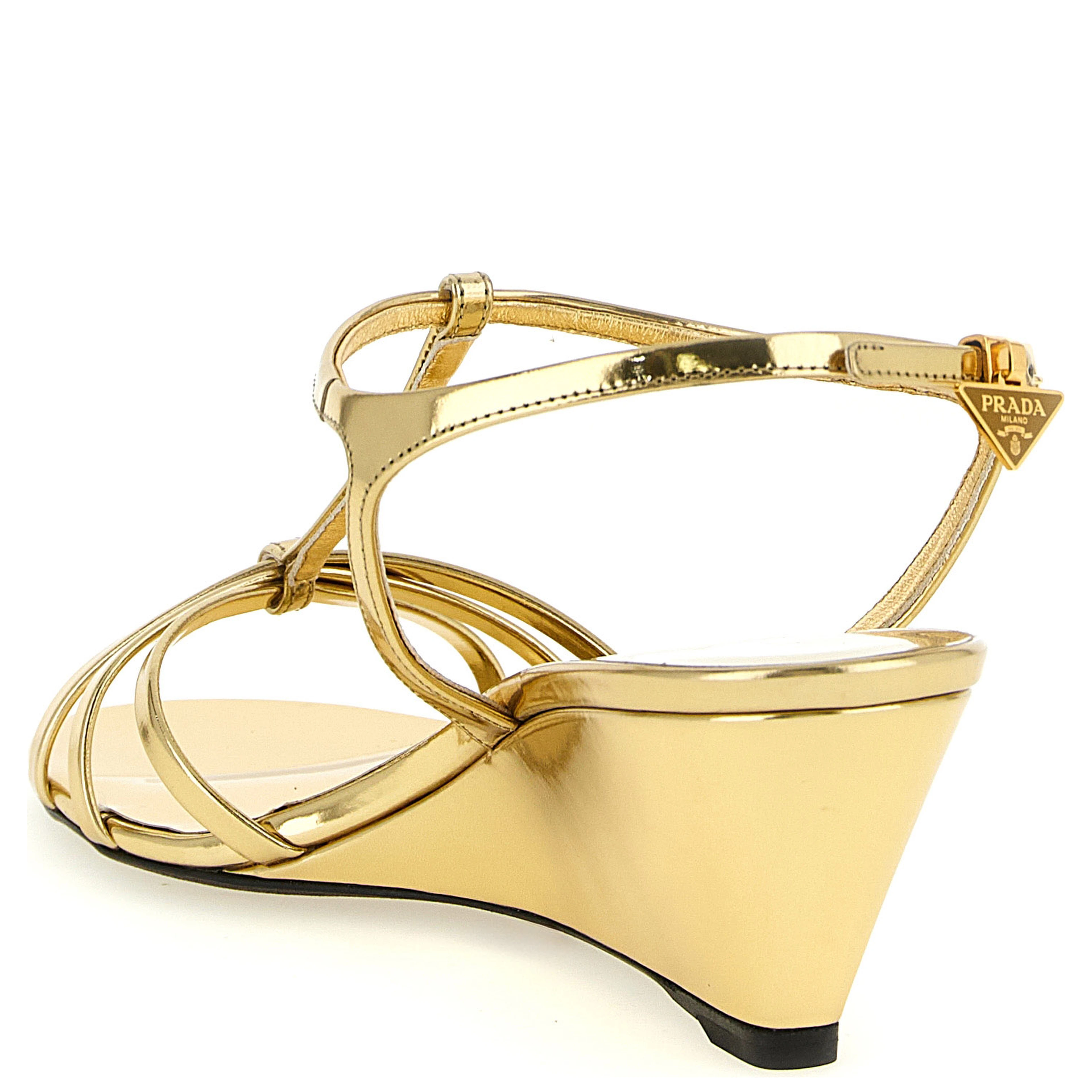 Gold Calfskin Wedge Sandals