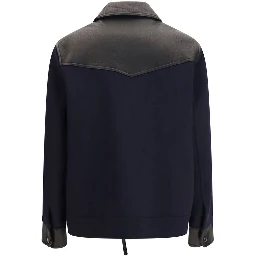 Blue Wool Oves Aries Leather Jacket