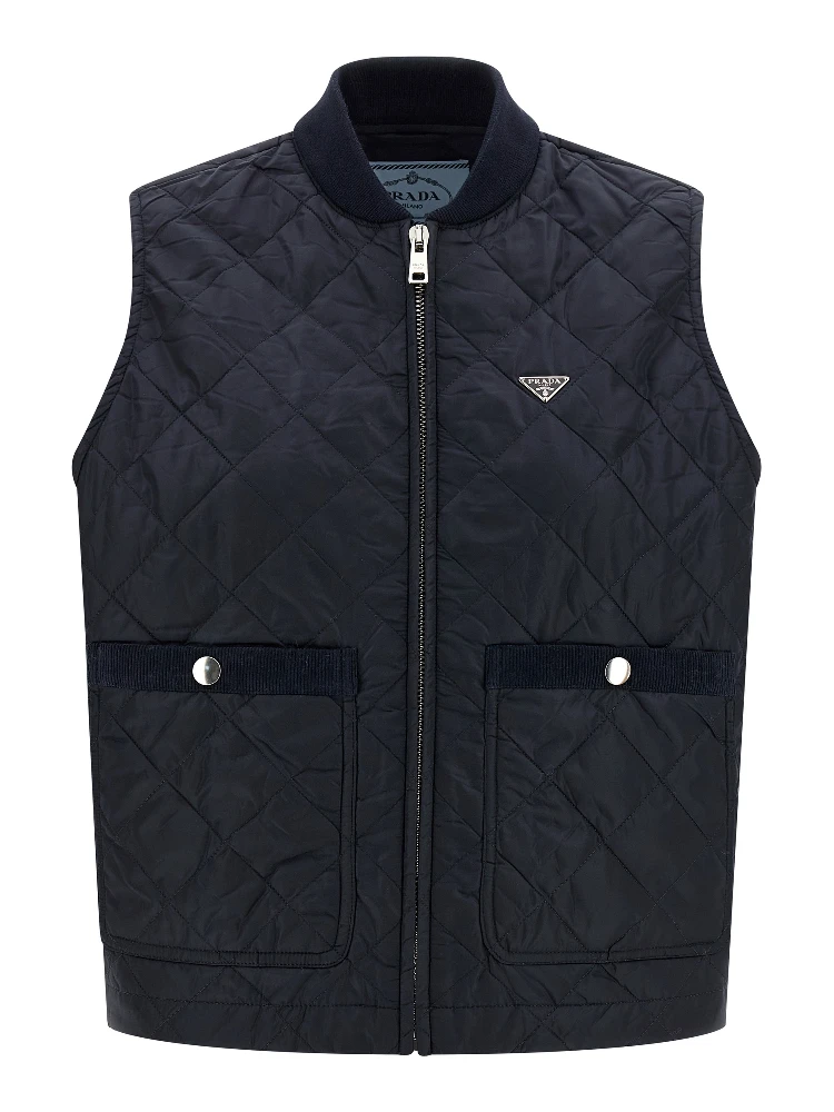 Blue Recycled Polyamide Sleeveless Jacket