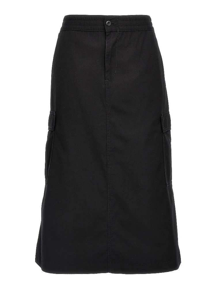Black Cotton Midi Skirt