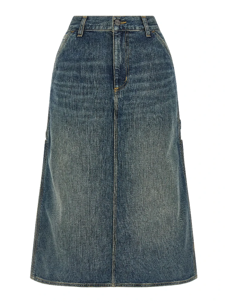 Blue Cotton Midi Skirt