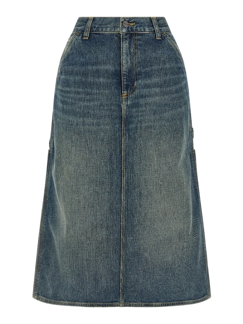 Blue Cotton Midi Skirt