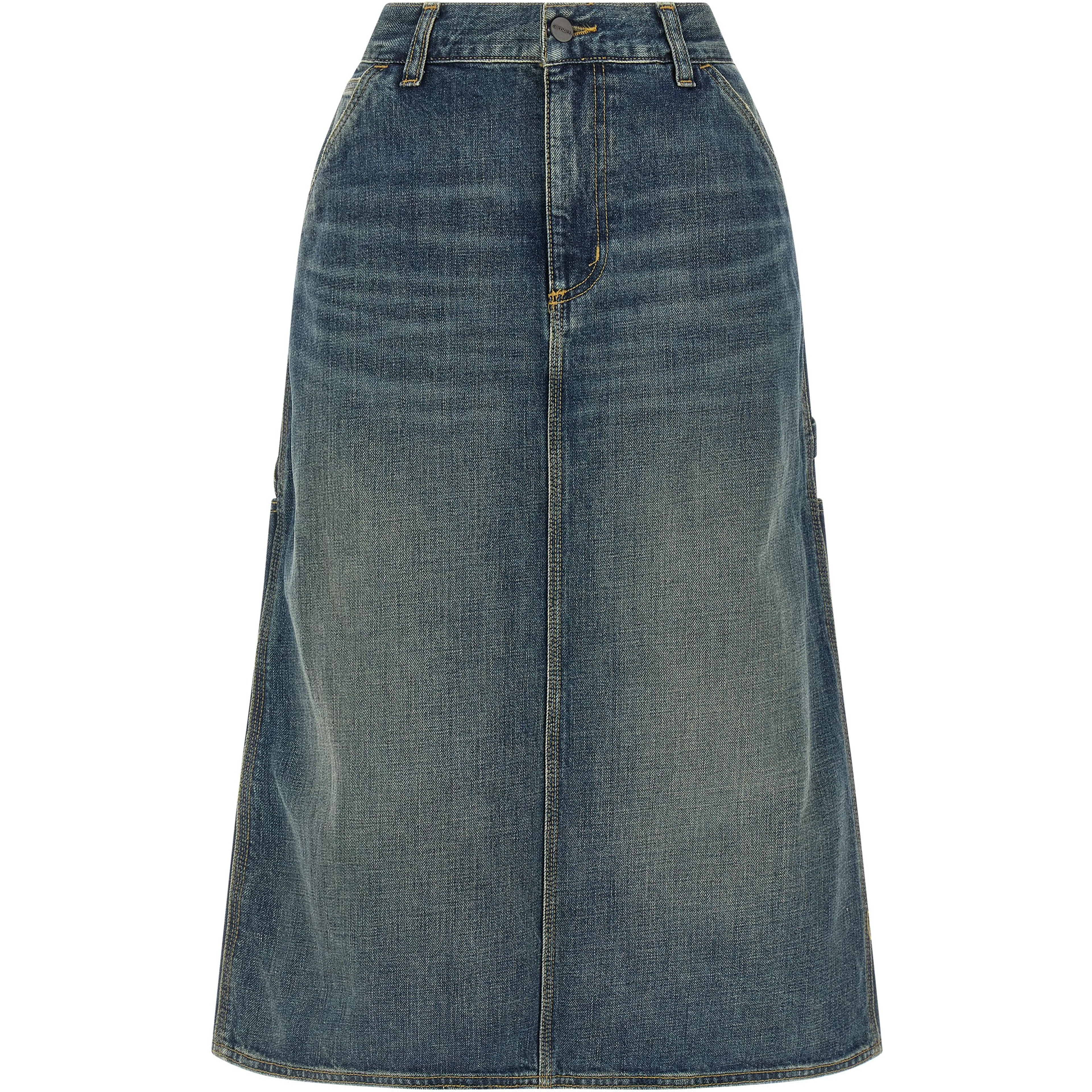 Blue Cotton Midi Skirt