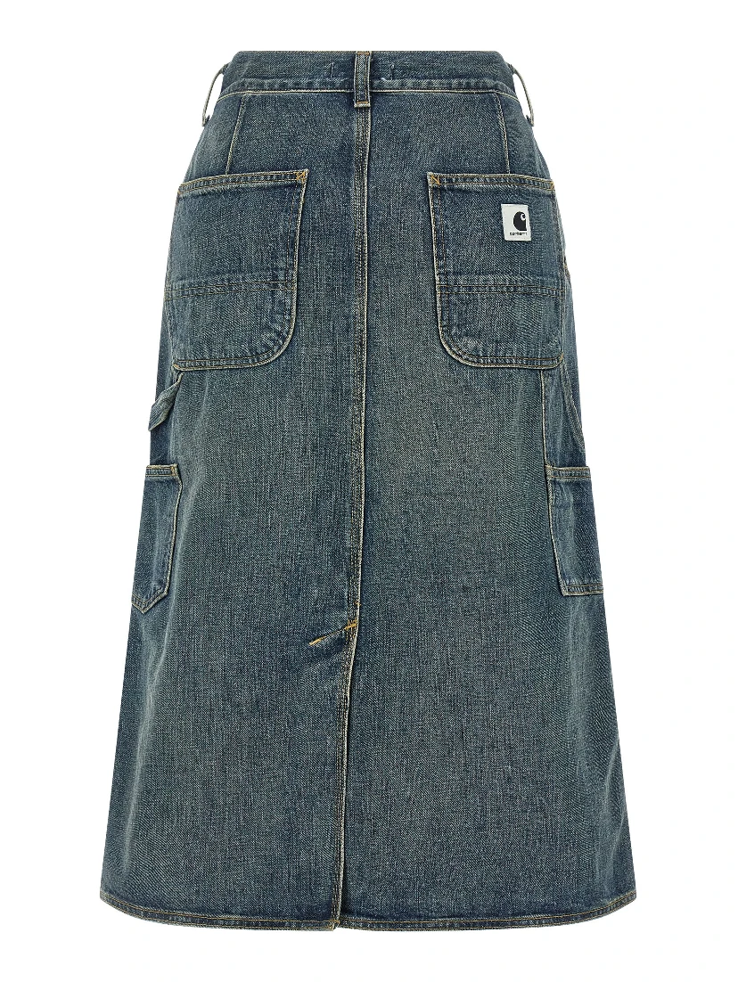 Blue Cotton Midi Skirt