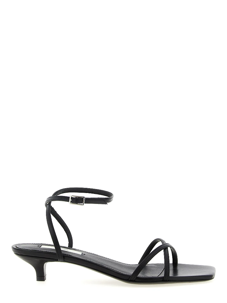 Black Leather Mid Heel Pumps