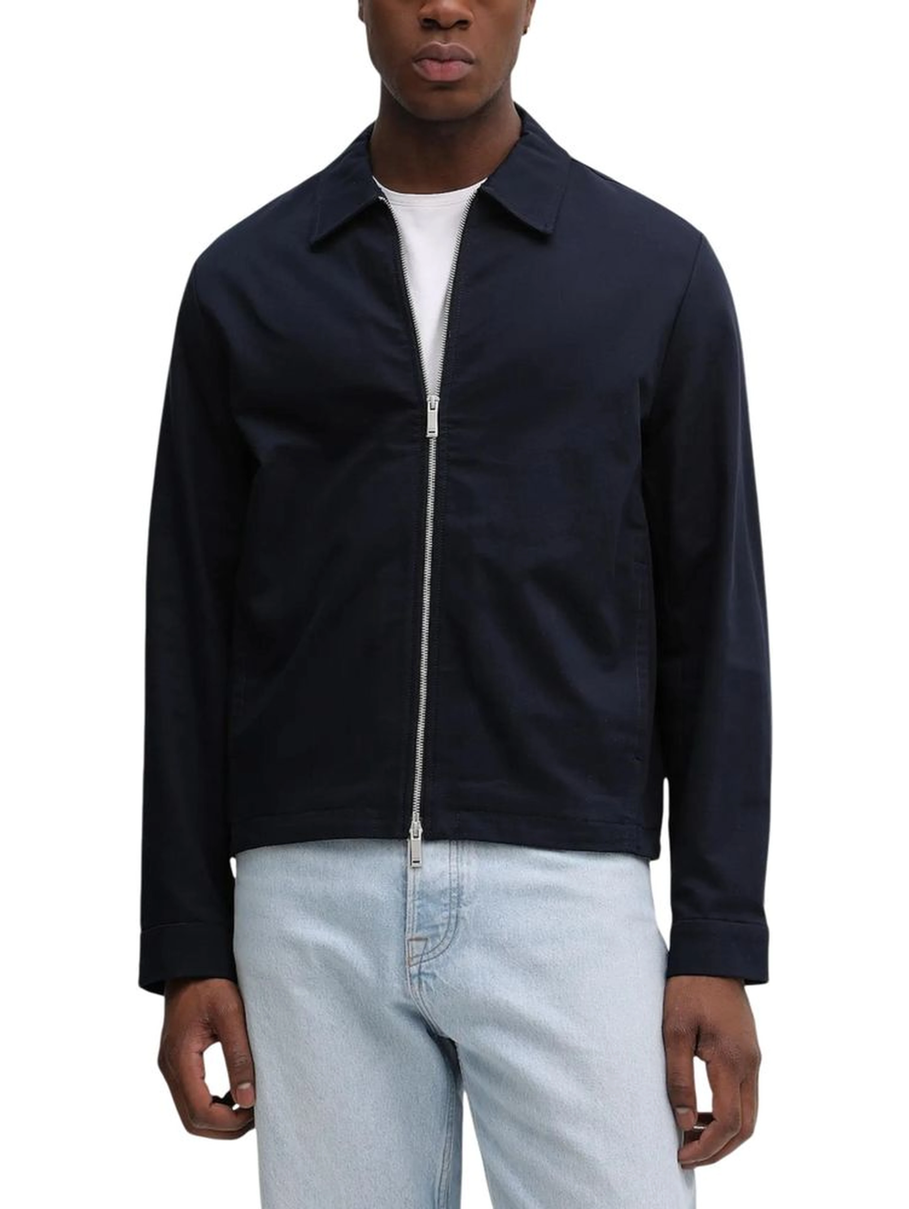 Blue Cotton Full-Length Jacket
