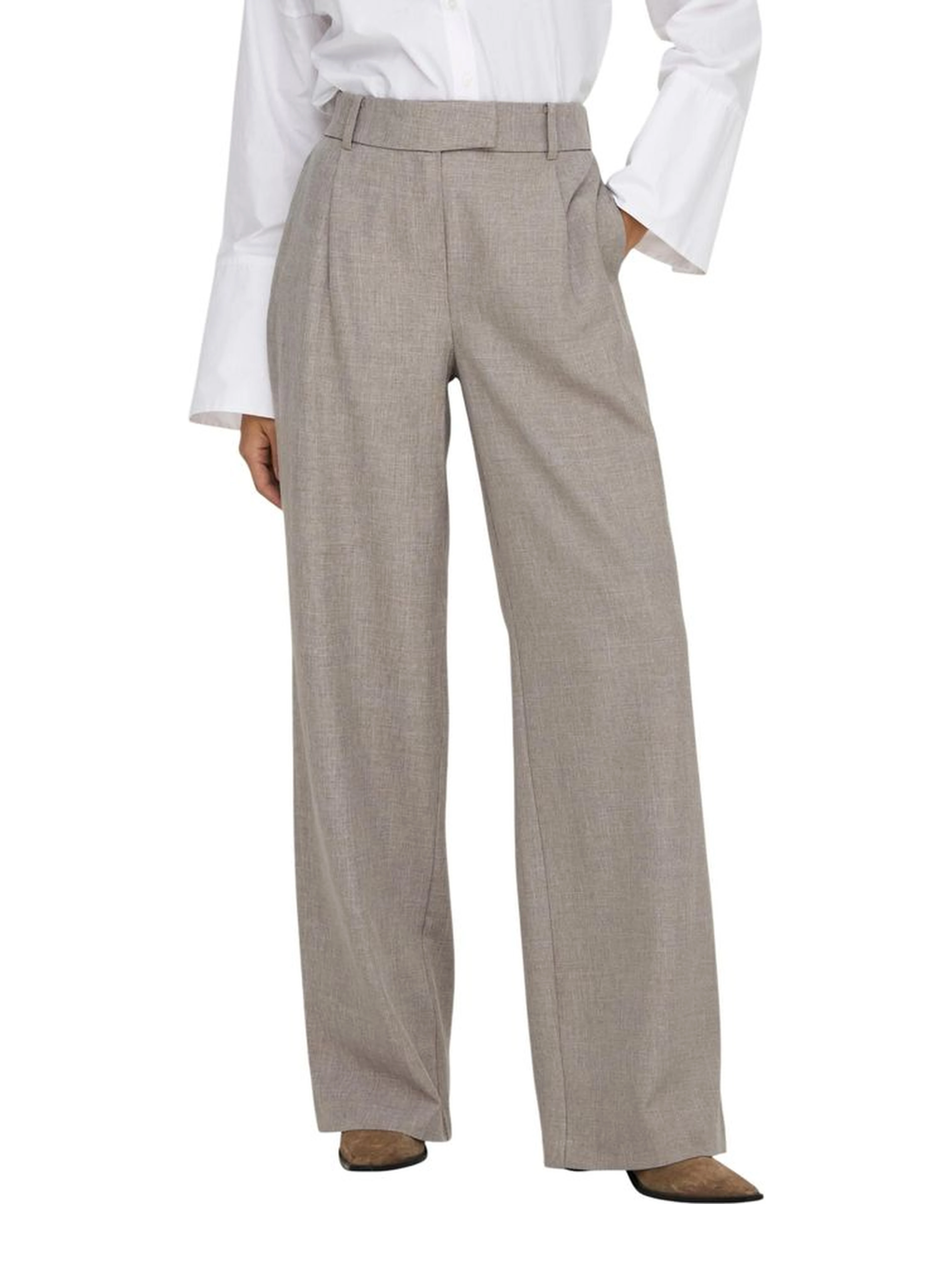 Beige Polyester Dress Pants