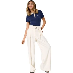 Cream Polyester Dress Pants