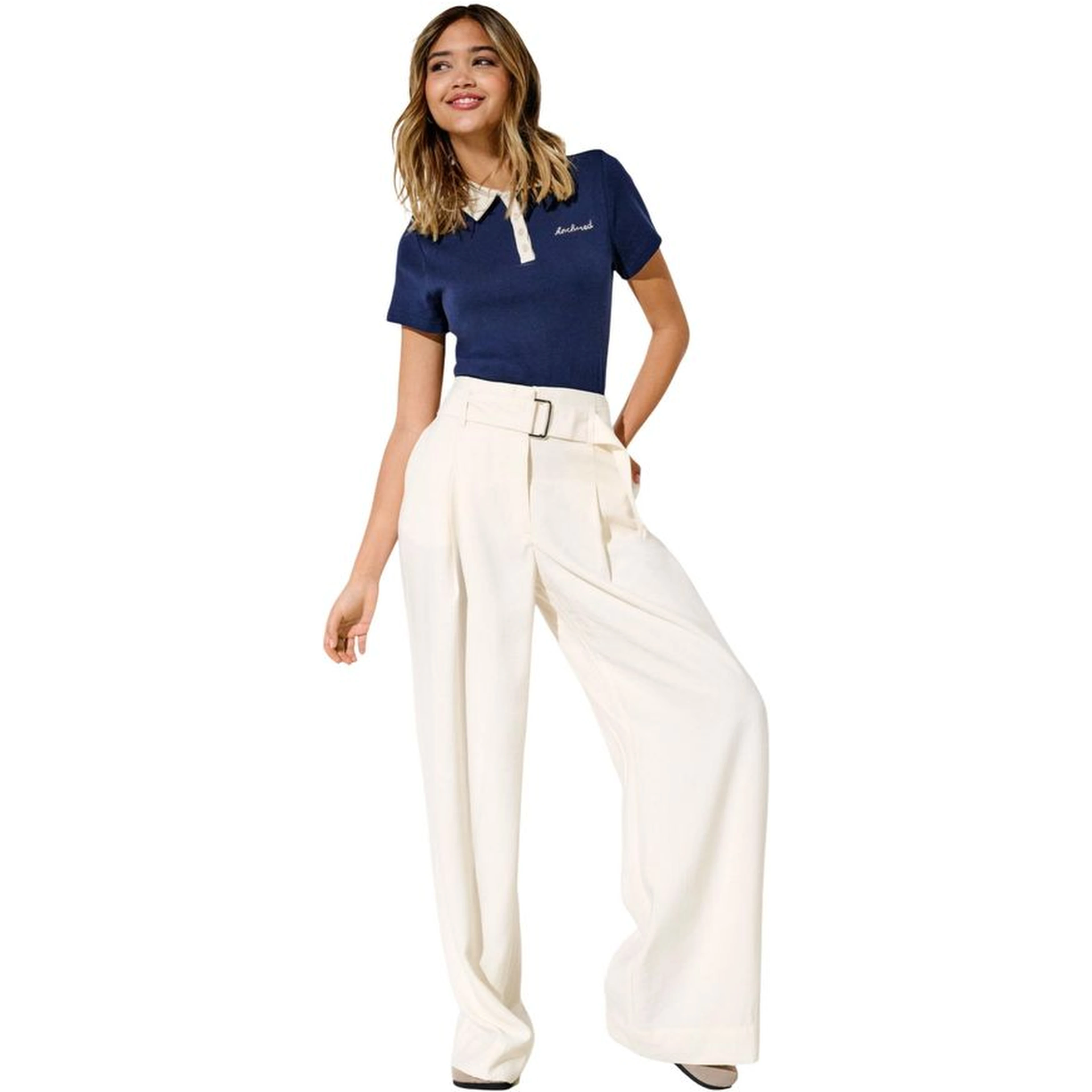 Cream Polyester Dress Pants