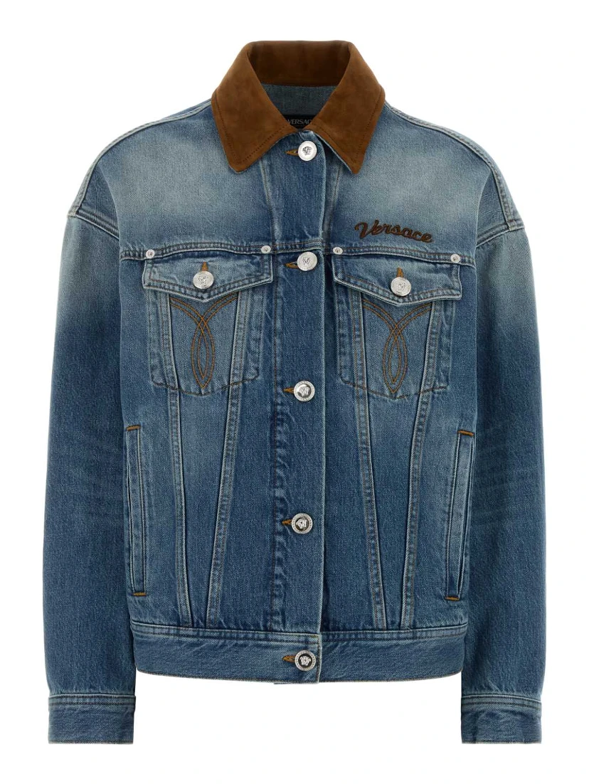 BLOUSON DENIM STONE WASH SOFTENED WITH LEATHER INS