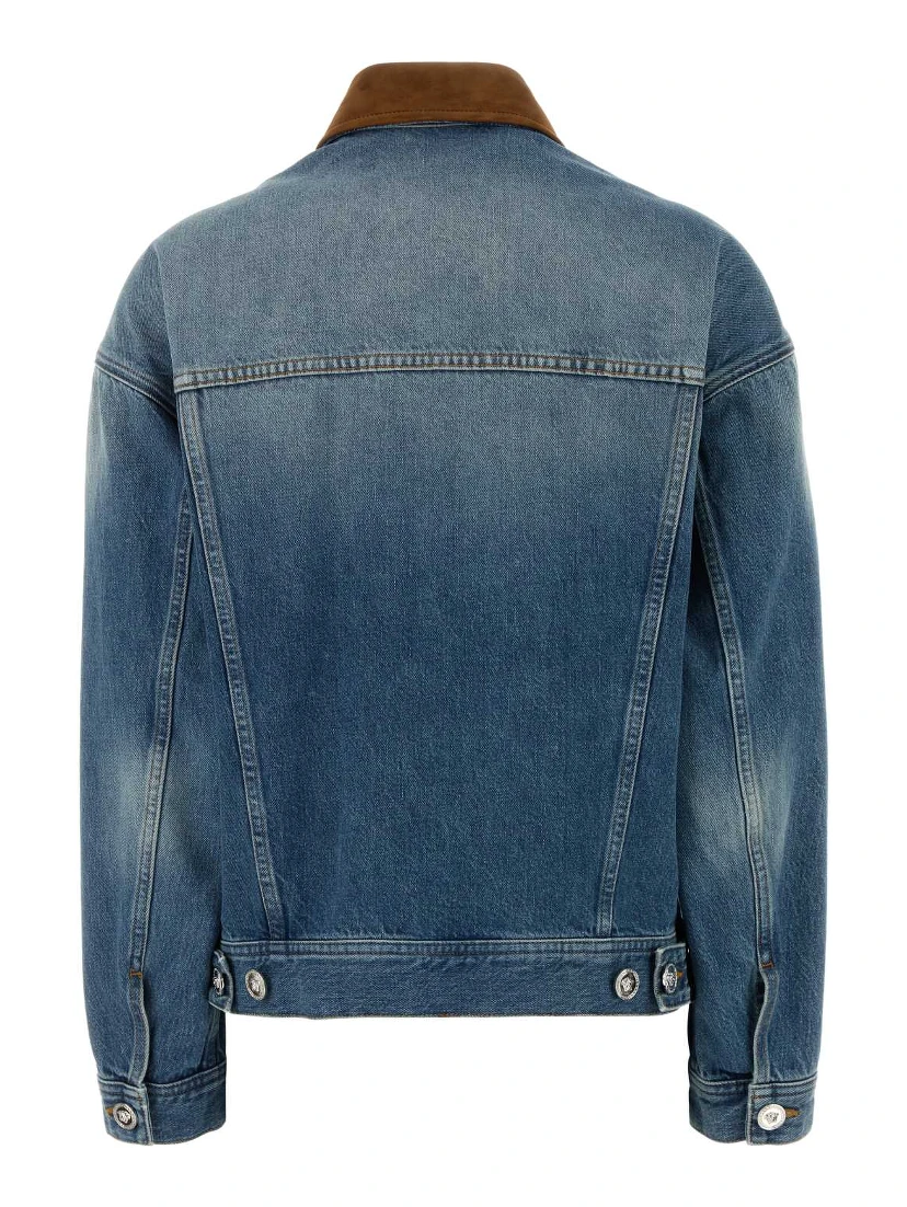 BLOUSON DENIM STONE WASH SOFTENED WITH LEATHER INS