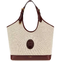 LARGE TOTE FABRIC+CALF LEATHER